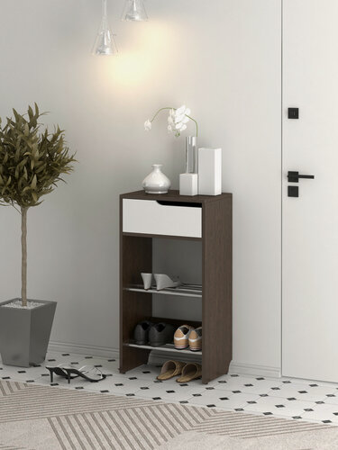 Изображение товара Открытая тумба для обуви Партнер Мебель с ящиком, 30х45х85 см венге/белый