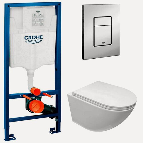 Изображение товара Инсталляция Grohe Rapid SL 38772001 + унитаз Cerutti Sella aria B-2376-3 безободковый с сиденьем