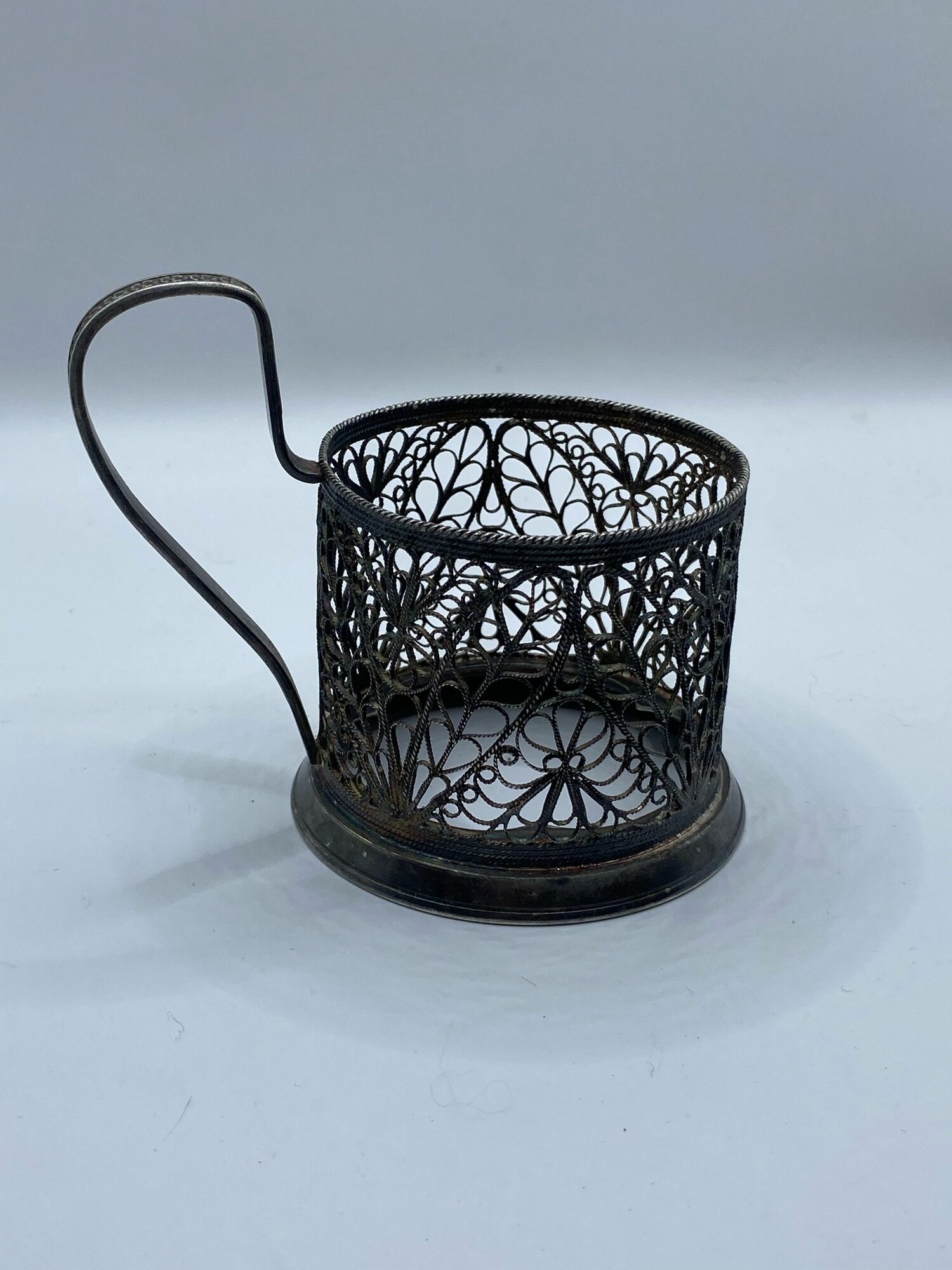 Подстаканник "Цветы" Скань. Мельхиор. СССР. — фото 1