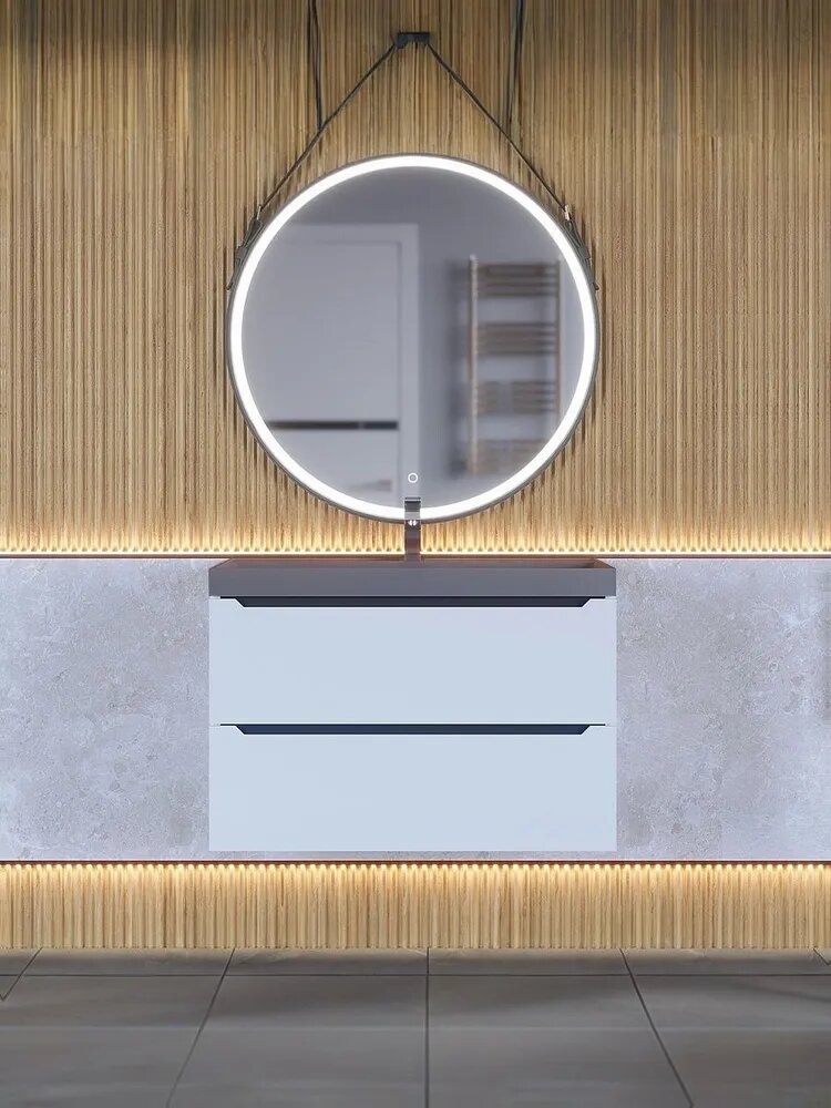 Тумба с раковиной для ванной Uperwood Tanos-Classic Quartz 80х45х55 см, белая графит/бетон