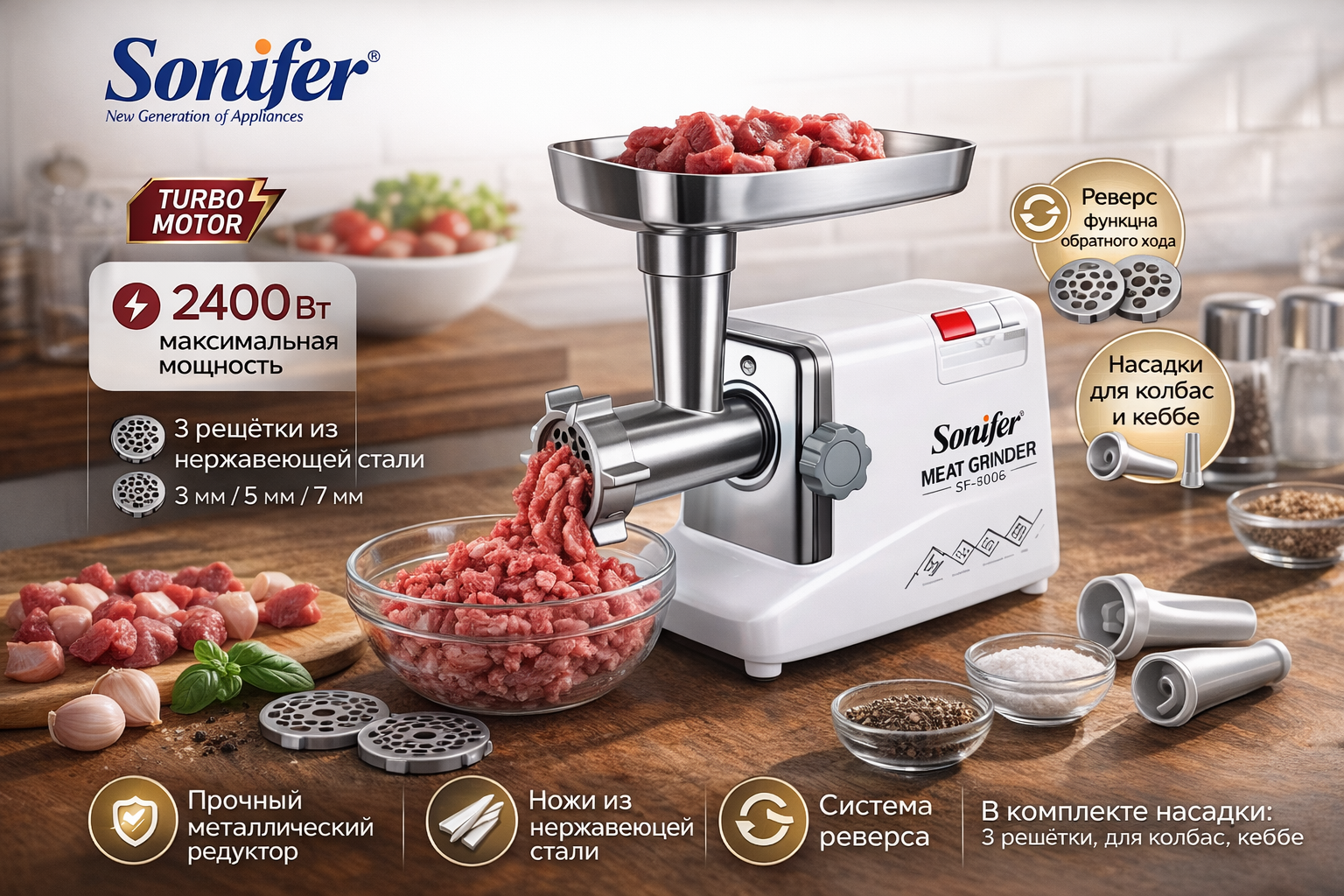 Электрическая мясорубка Sonifer SF-5006, Мясорубка Sonifer, Мясорубка Sonifer SF-5006 Electric