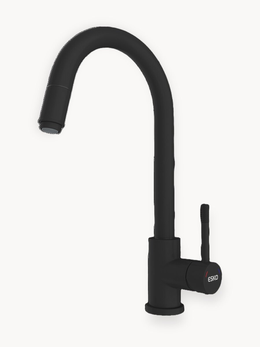 Смеситель для кухни поворотный из нержавеющей стали с вытяжным изливом черный EL_K30Black