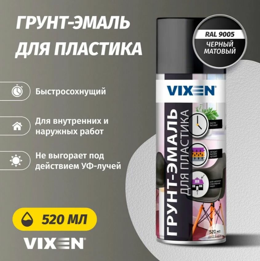 Грунт-эмаль для пластика Vixen-9005 520 мл