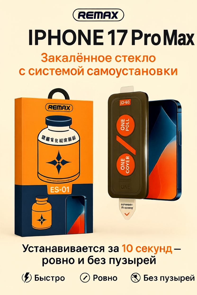 Защитное стекло для iPhone 17 Pro Max Remax ES-01 с автоустановкой, толщина 0.4мм