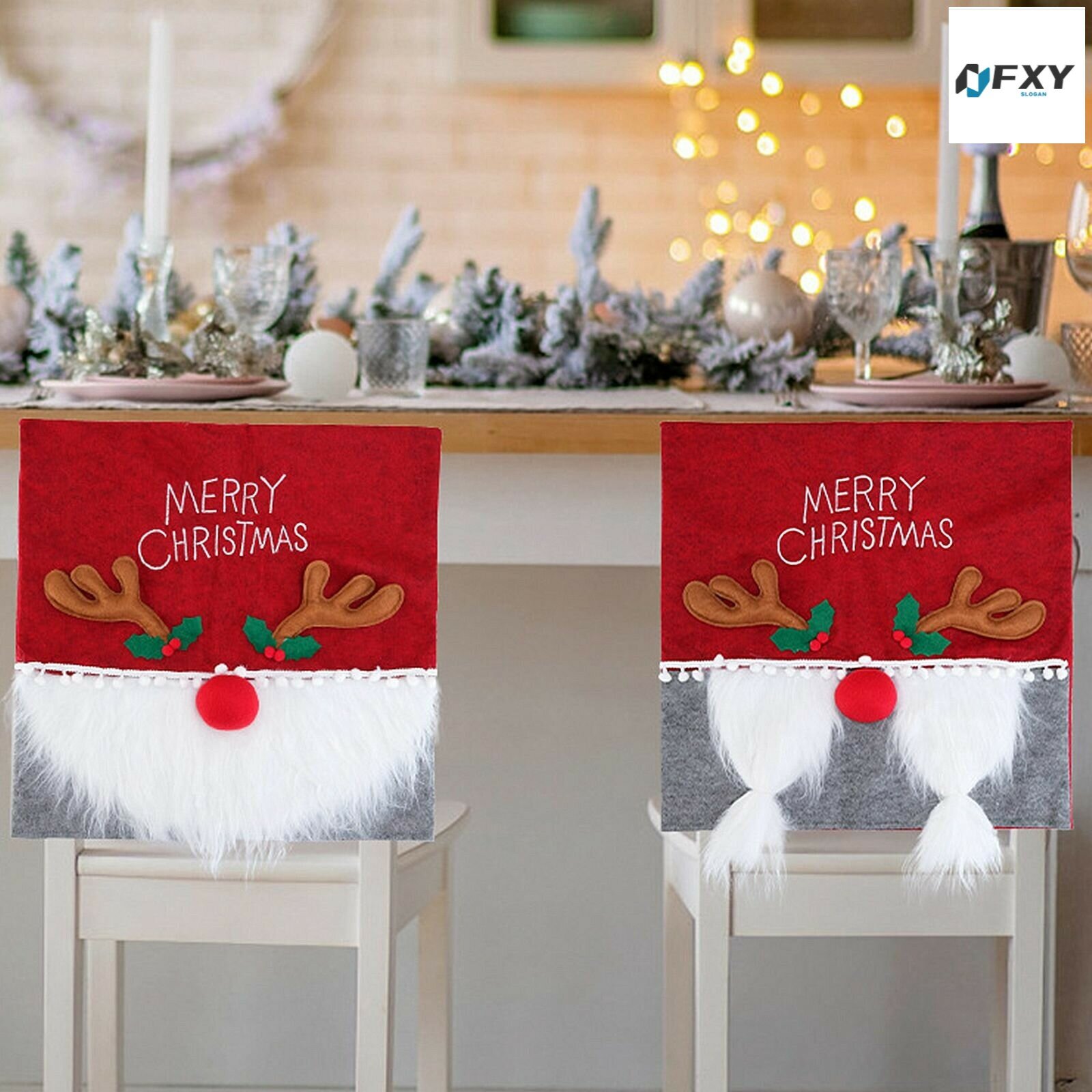 Эксклюзивный чехол для украшения интерьера 50x50 см с новогодним принтом оленя и куклы