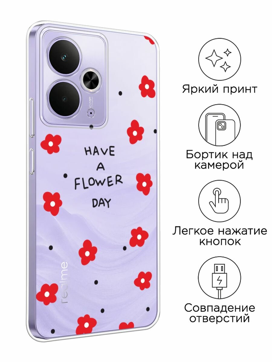 Чехол на Realme 14T / Реалми 14Т с принтом "Have a flower day 2", прозрачный — фото 1