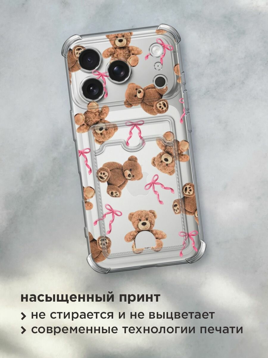 Чехол на Apple iPhone 17 Pro Max (Айфон 17 Про Макс) с картой и принтом "Мишки и бантики" — фото 1
