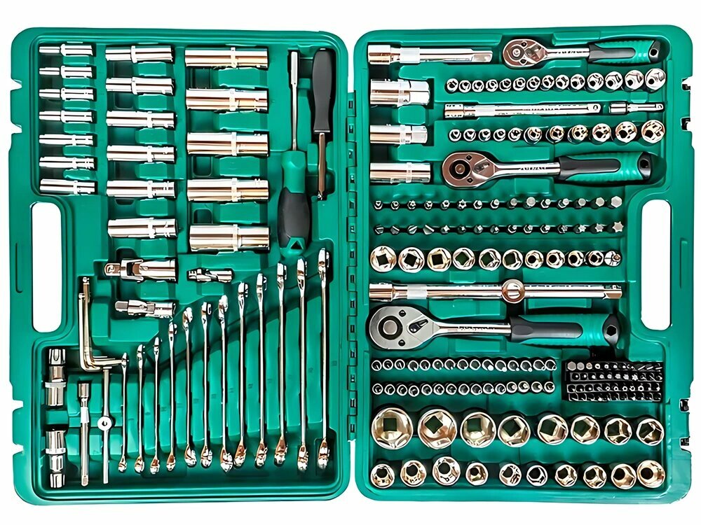 Набор инструментов Razaian "Авто+Дом" 216 предм кейс зелёный