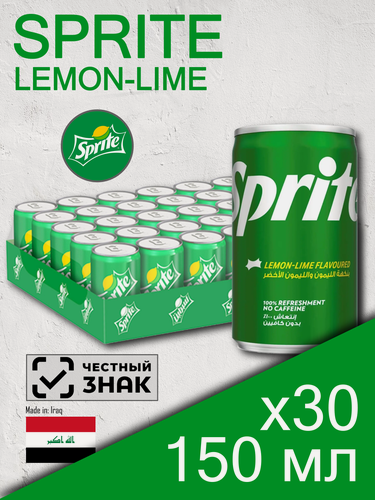 Изображение товара Sprite Lemon-Lime, 0.15 л, 30 шт, банка (газированный напиток Спрайт Лимон-Лайм, классический вкус, мини, жб)