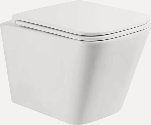 Изображение товара Унитаз подвесной BelBagno Ardente-R BB520CH-TOR BB2322SC с микролифтом, безободковый, без бачка, антивсплеск, фарфоровый, белый, глянцевый, прямоугольный, сиденье для унитаза в комплекте