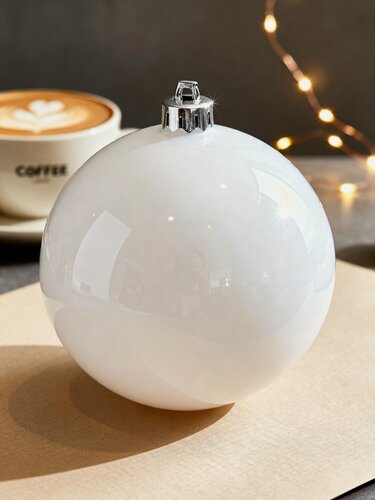 Изображение товара Шар новогодний 20 см, пластик, цвет белый, глянцевый, коробка, РШ