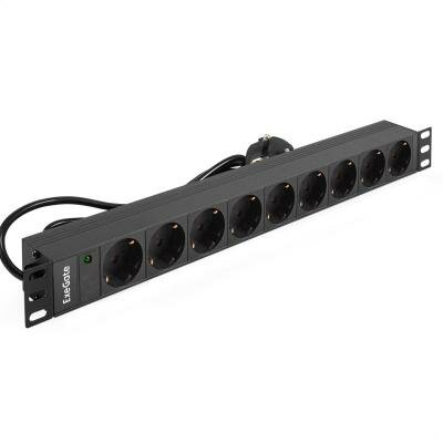 Exegate EX280851RUS Блок розеток ExeGate ServerPro PDU-19H905 Al-9S-EU3, 19",1U, алюм, 9Schuko, евровилка, 3м