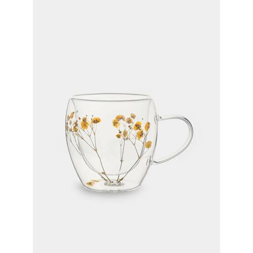 Кружка 240 мл стекло Б с сухоцветами внутри Желтые цветы Wind-mystery 1806₽