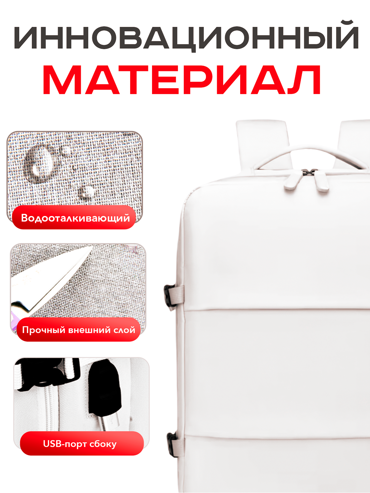 Рюкзак Milooky, влагозащитный, USB-порт, полиэстер, удобная ручка, белый — фото 1