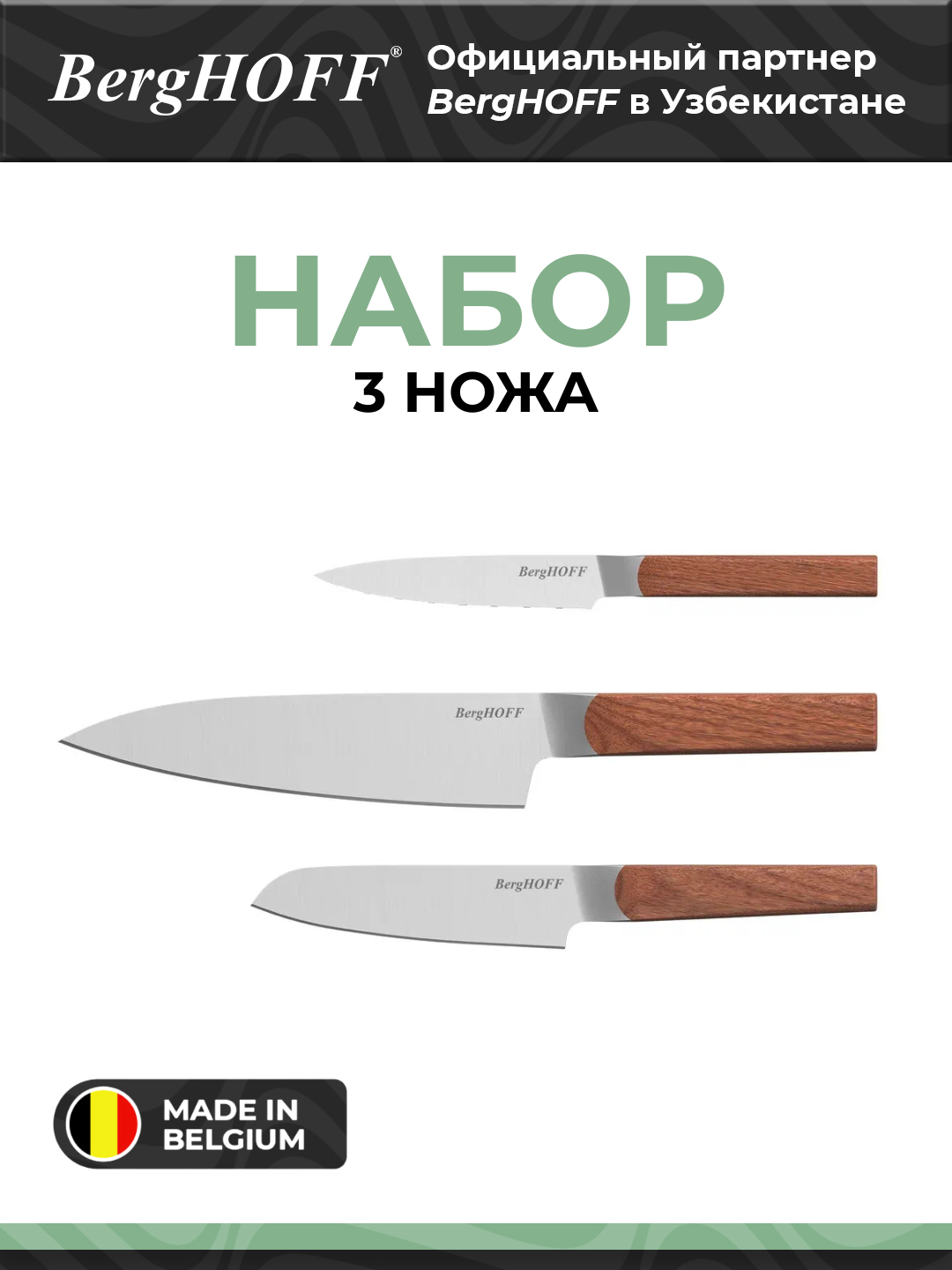 Набор ножей BergHOFF Ion, нержавеющая сталь, универсальный, 3 предмета
