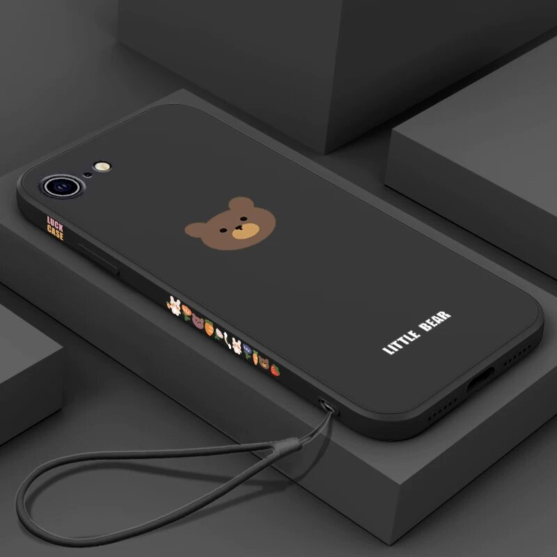 Премиум жидкий силиконовый чехол для iPhone 6/6S с черным медвежьим узором, антицарапинный и мягкий на ощупь