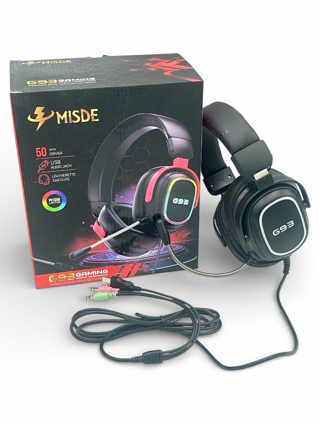 Игровые наушники, с микрофоном, проводные, для компьютера, с RGB-подсветкой