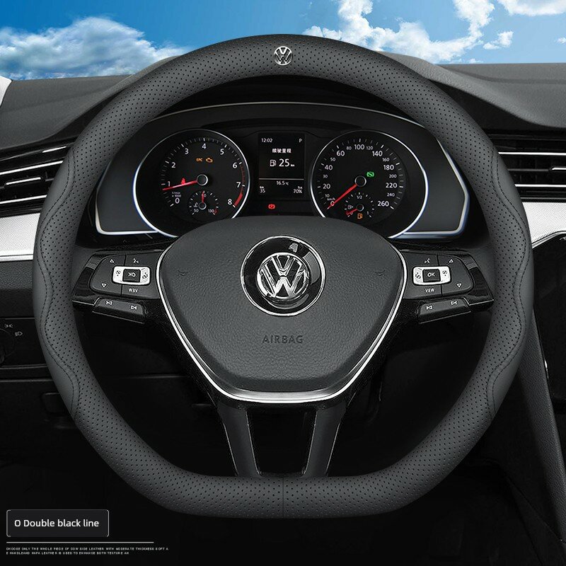 D-образный чехол для руля из натуральной кожи с наппа-текстурой, логотип Volkswagen, двойная черная строчка
