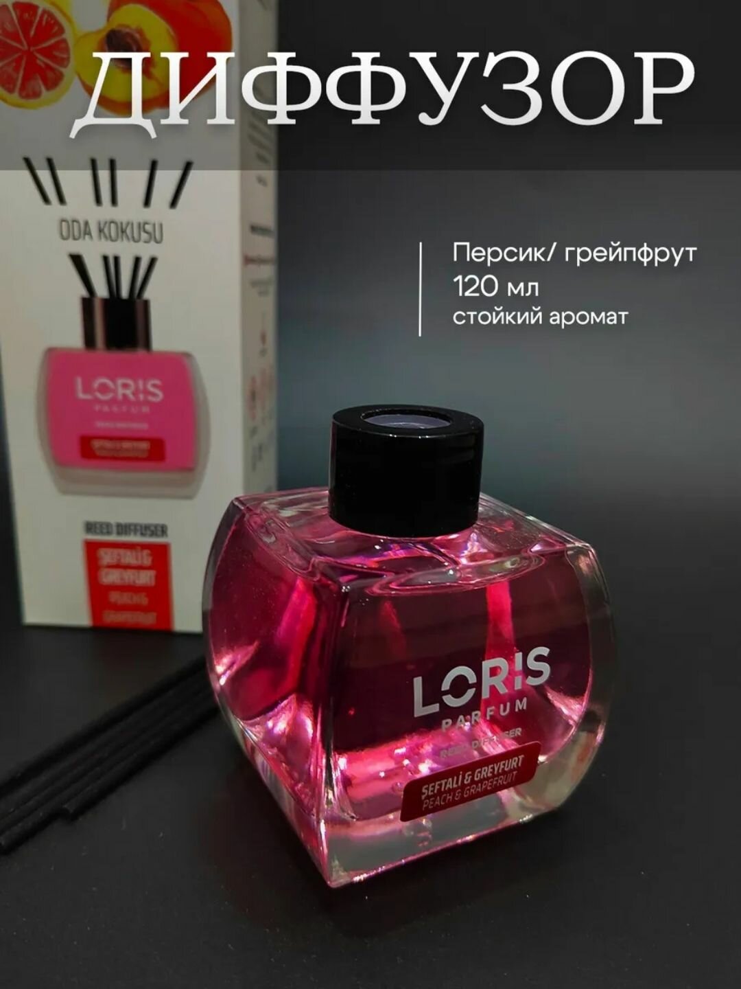 Аромадиффузор для дома, офиса, магазина и автомобиля, 120 мл, Ароматизатор «LORIS Peach&Grapefruit»,