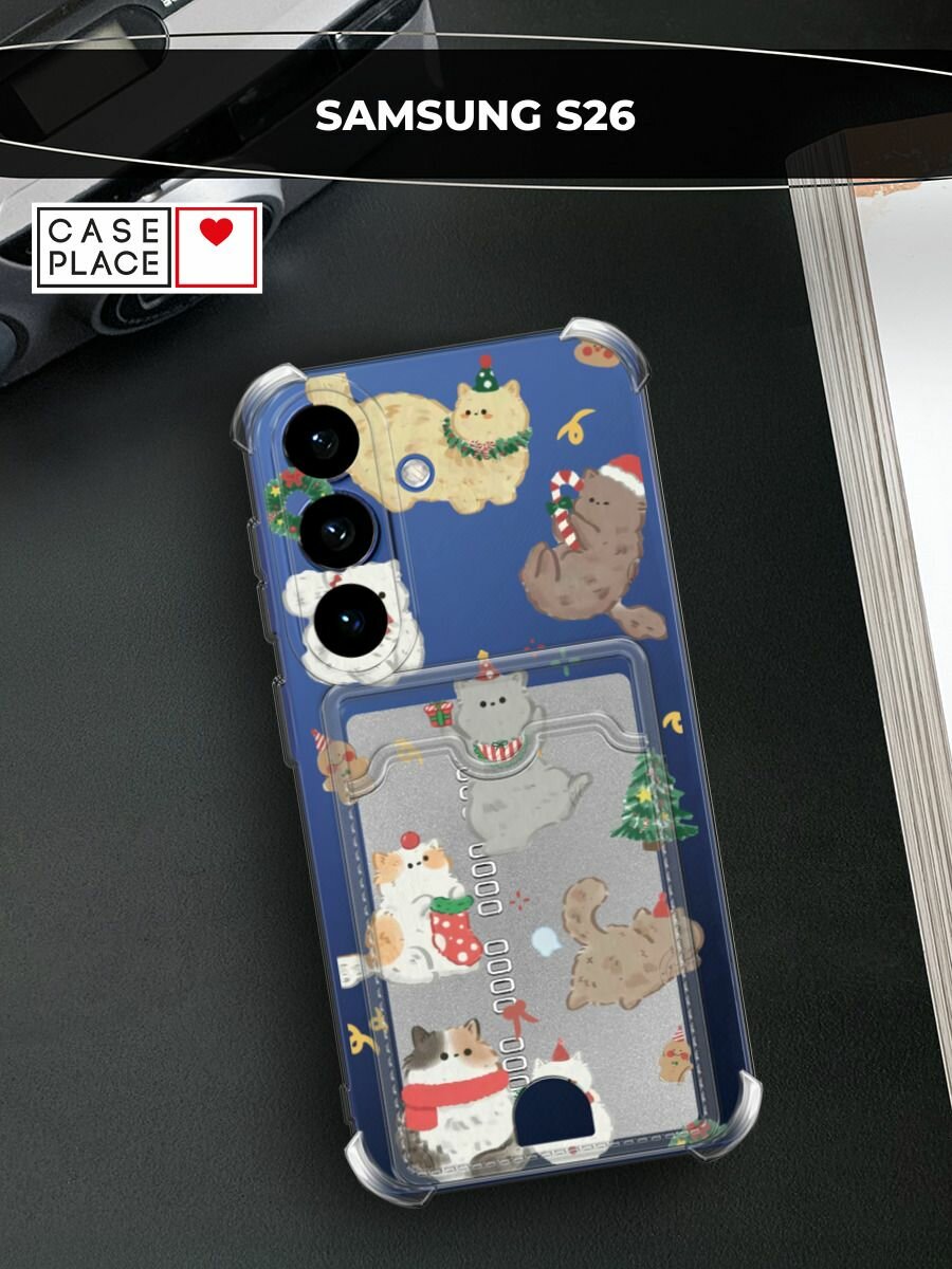 Чехол на Samsung Galaxy S26 (Самсунг Галакси S26) с картой и принтом Паттерн новогодние котики