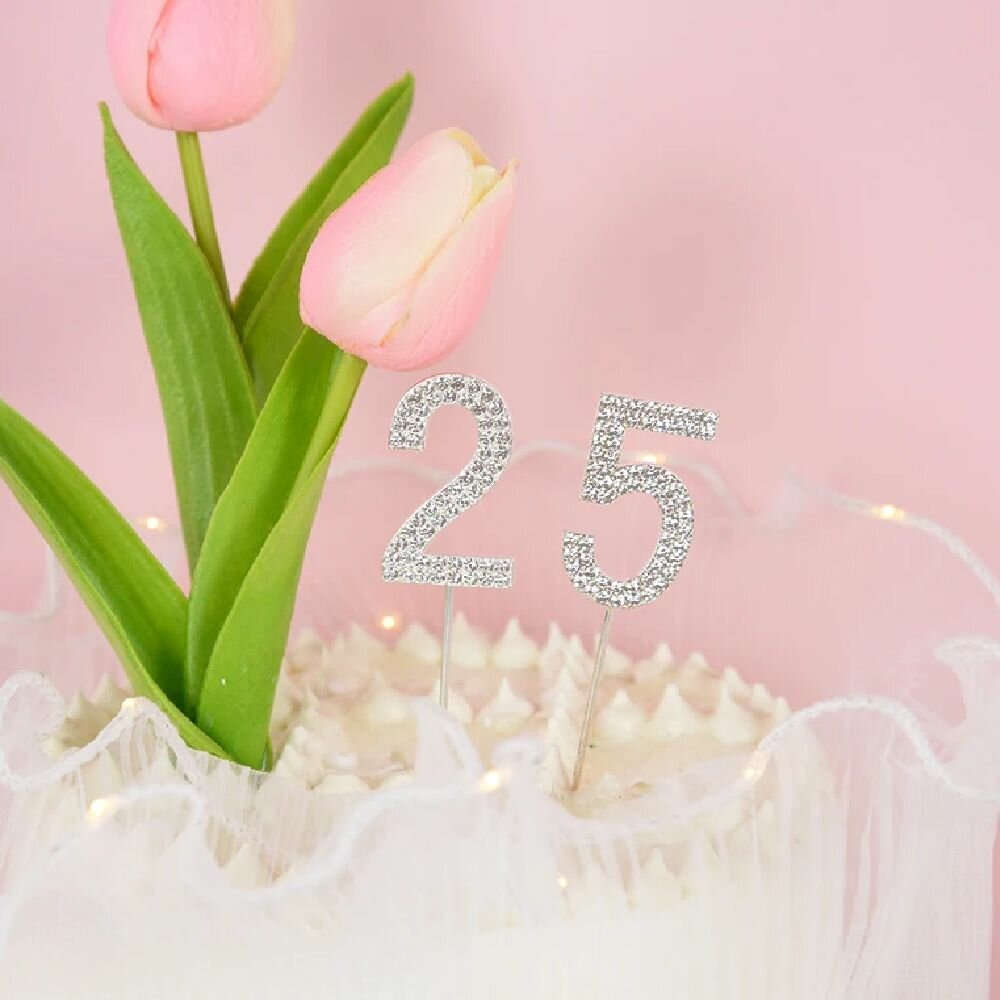 Набор топперов 25 металлический серебряный со стразами