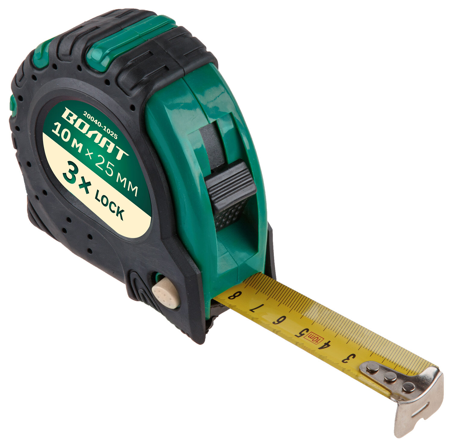 Рулетка 10 м волат 20040-1025, ширина 25 мм, обрезиненный корпус, с 3 механизами фиксации