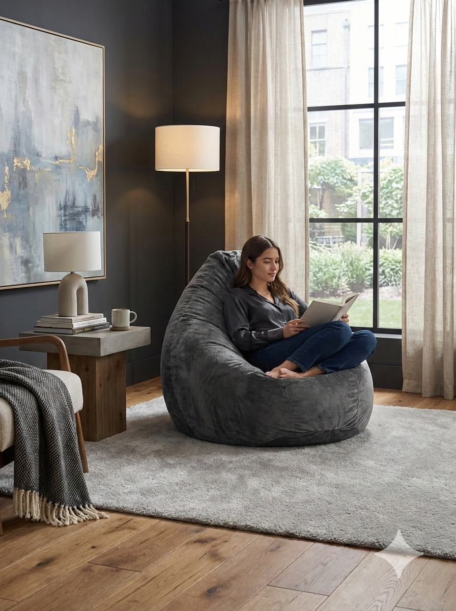 Кресло-мешок Пуффбери «Груша», размер XXL средний, Велюр Серый — фото 1