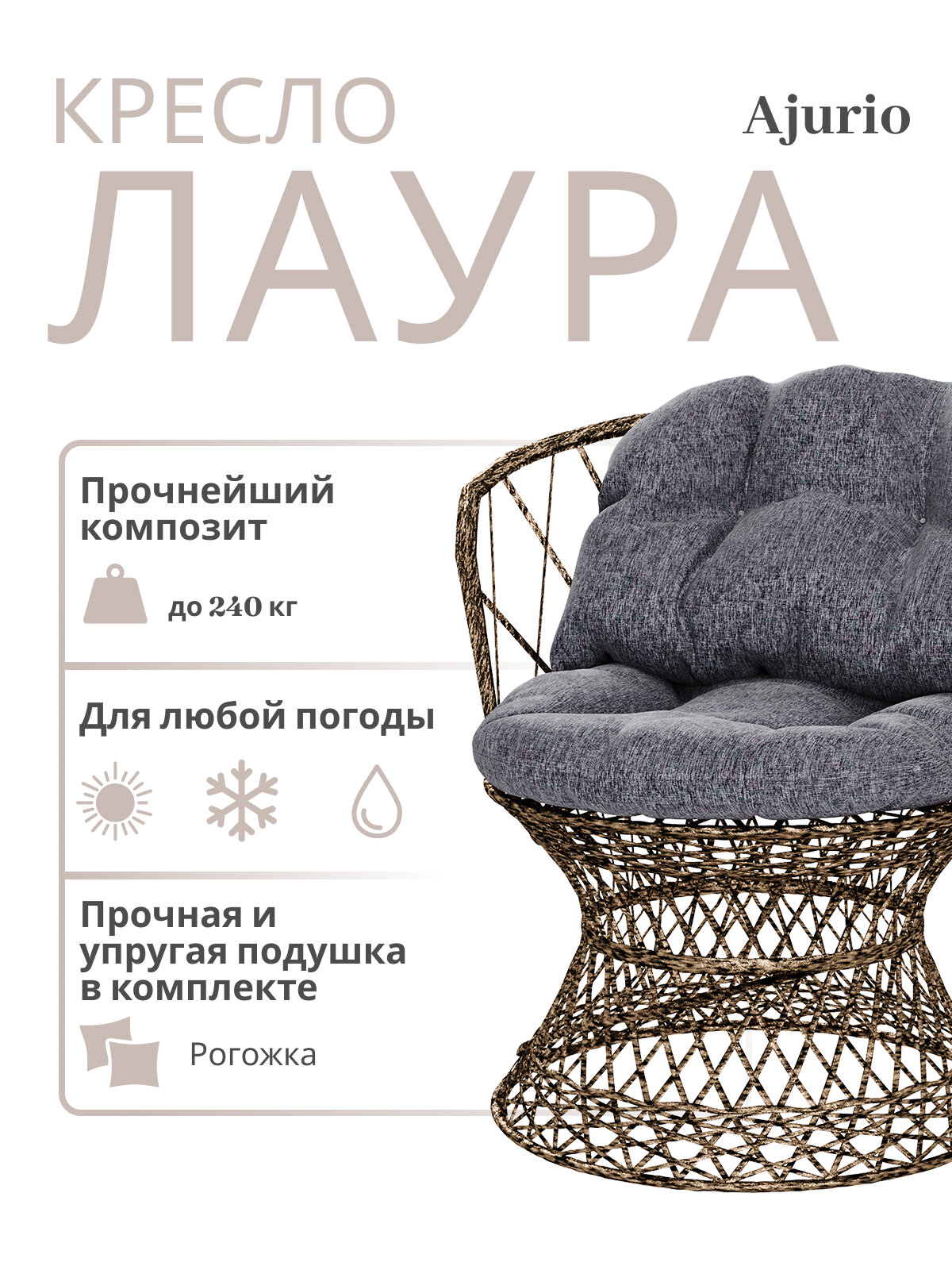 Всепогодное кресло садовое плетёное из ротанга для дома и дачи