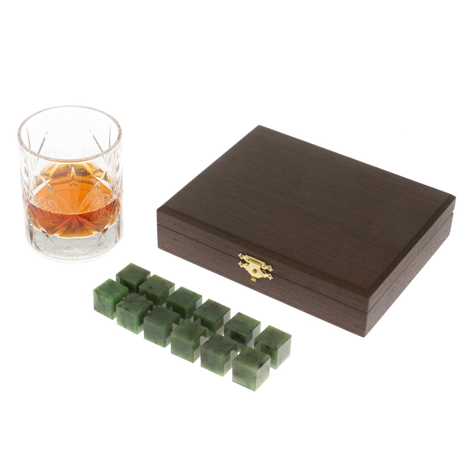 Камни для виски из саянского нефрита 12 кубиков в подарочной коробке 130224