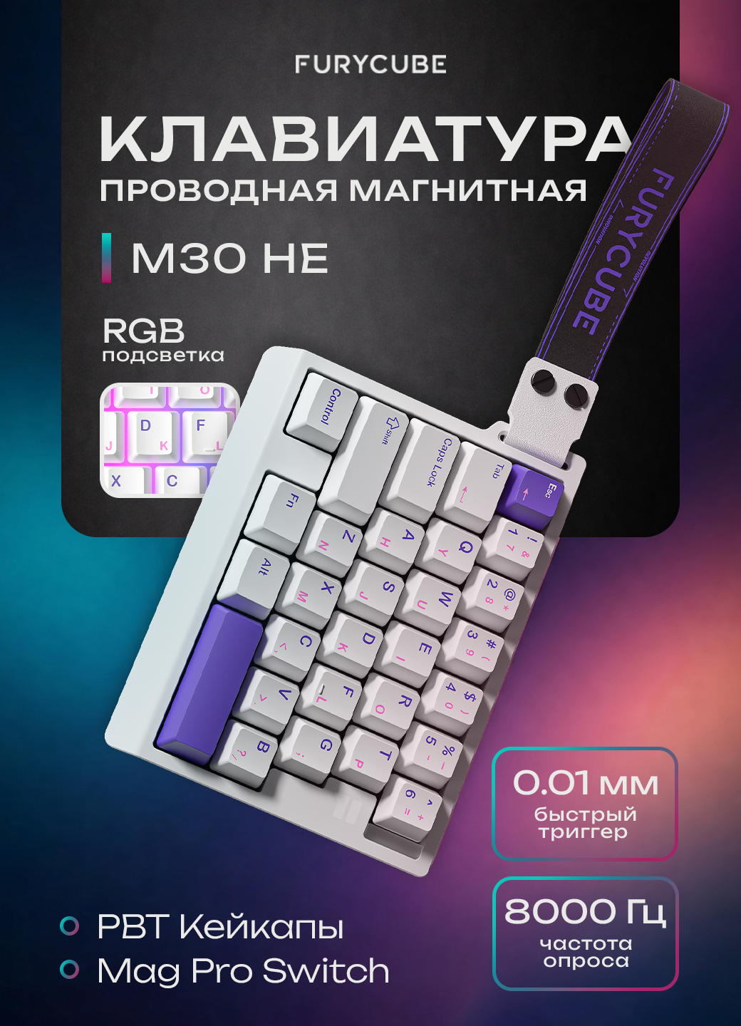 Игровая мини-клавиатура | 29 клавиш | Магнитные свитчи Furycube | Магнитная клавиатура | Проводная Furycube М30HE