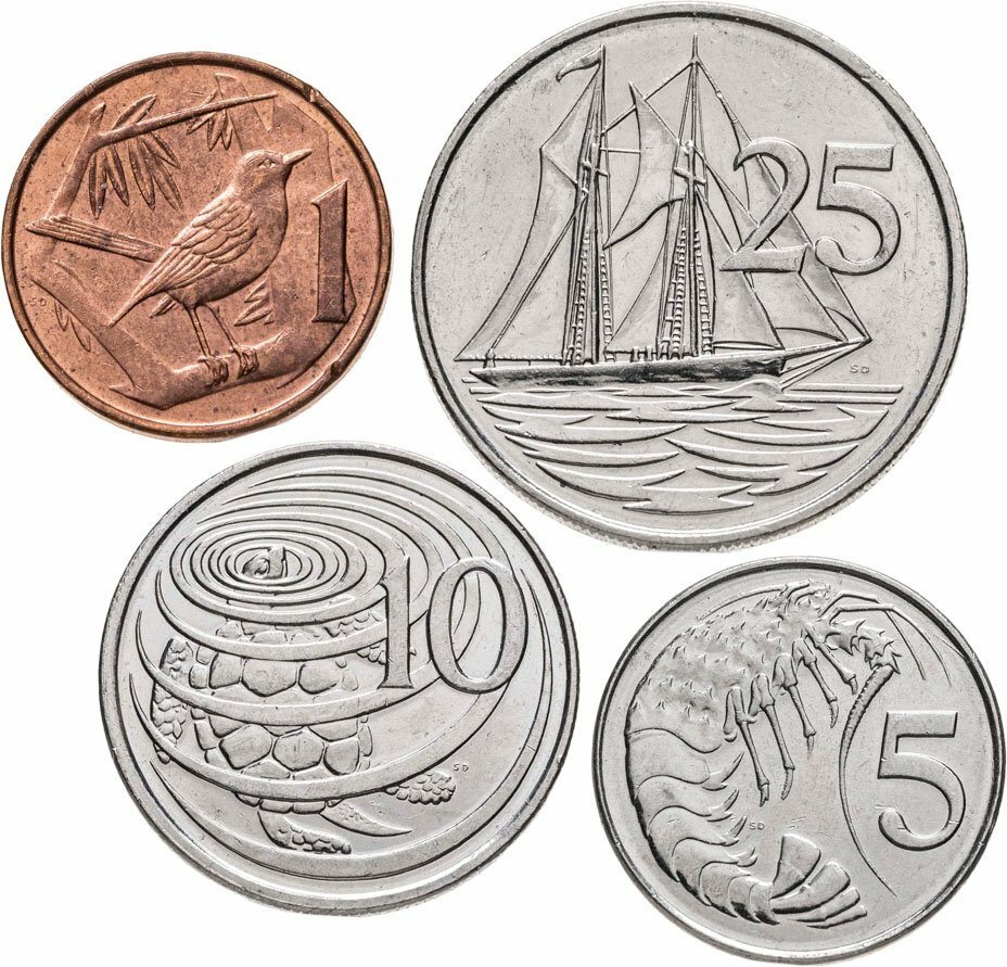 Каймановы острова, набор 2002-2008 годов 4 монеты, Сталь, в сохранности XF-UNC