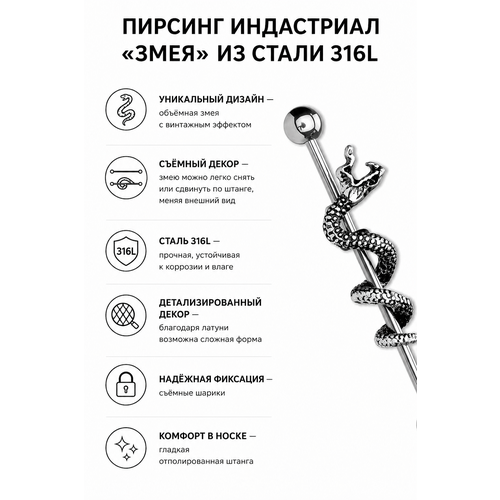 фото Пирсинг spikes, длина 3.8 см, длина стержня 38 мм, 1 шт., серебристый