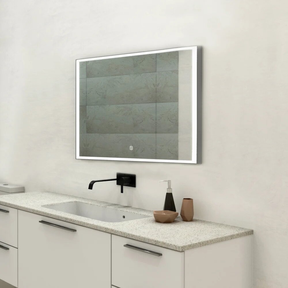 Зеркало Art&Max Ареццо (Arezzo) 100х80 со светодиодной подсветкой, 100 см, с сенсорным управлением, пластиковое, зеркало настенное в ванную, лофт