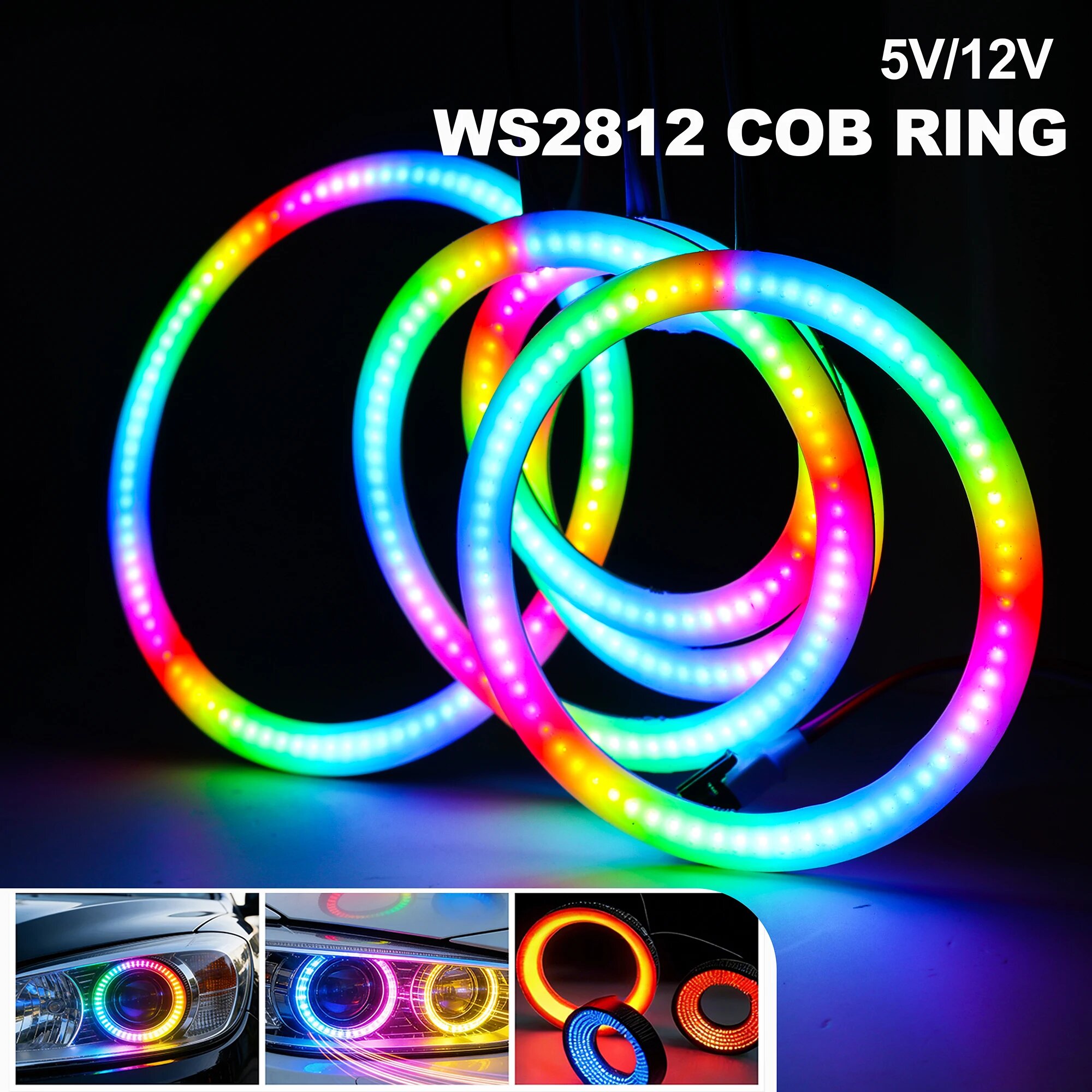 Кольцевая лампа RGB COB 73мм, 5V