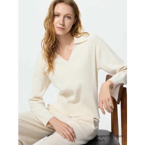 фото Свитер uniqlo washable knit ribbed polo sweater, 1 шт., размер s, , светло-бежевый