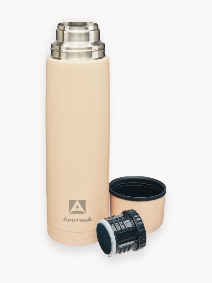 Термос для чая и кофе 1 л Арктика 101 металлический с кружкой, бежевый
