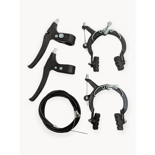 Тормоза ободные клещевые на велосипед с тросами и колодками полный комплект