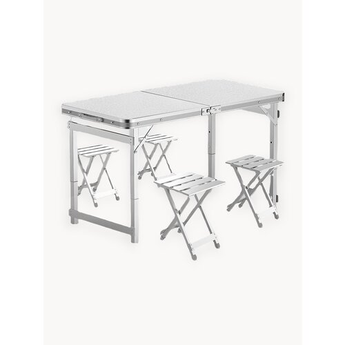 Стол туристичeский складной 120х60см + 4 алюминевых стула, белый