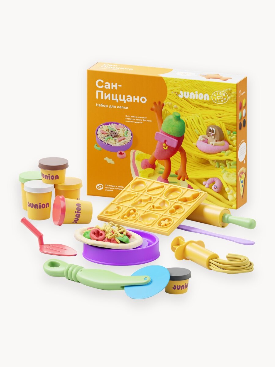 Набор для лепки пиццы Junion Creative "Сан-Пиццано", тесто-пластилин, 6 цветов, 13 предметов