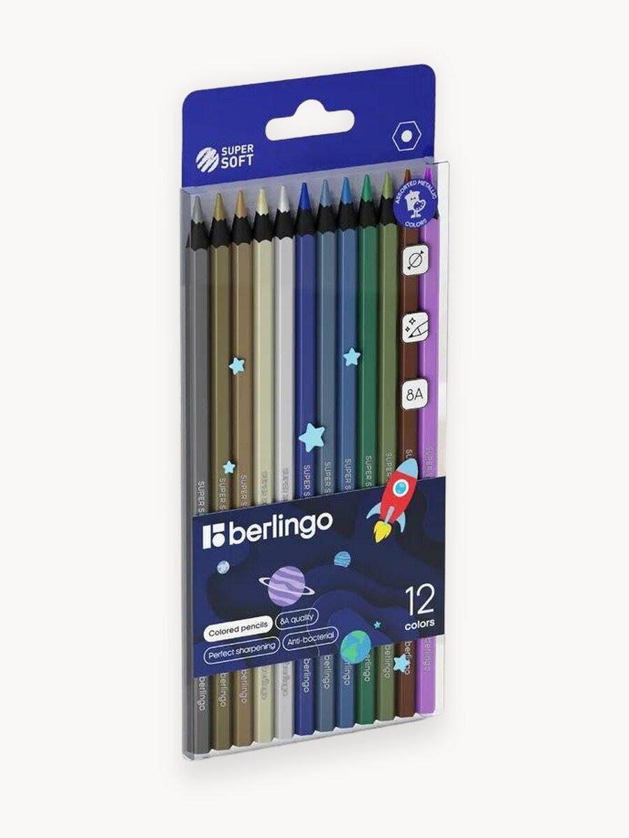 Карандаши Berlingo цветные для рисования, 12 цветов для школы