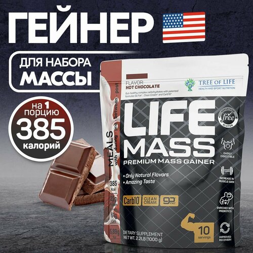 Гейнер для набора мышечной массы Tree of Life MASS gainer высокобелковый, углеводный коктейль, вкус 