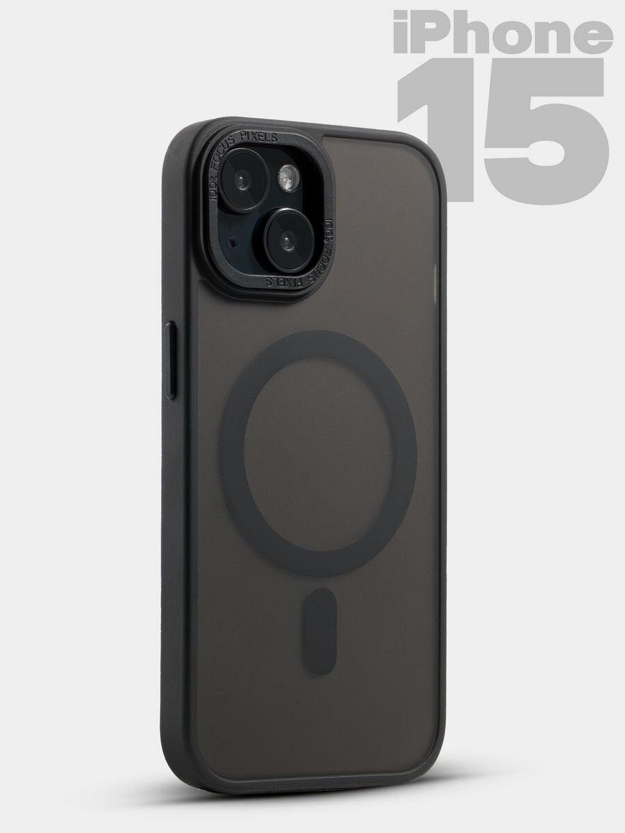 Чехол О'КЕЙСИ, MagSafe, прозрачный, силиконовый, для iPhone 15, чёрный