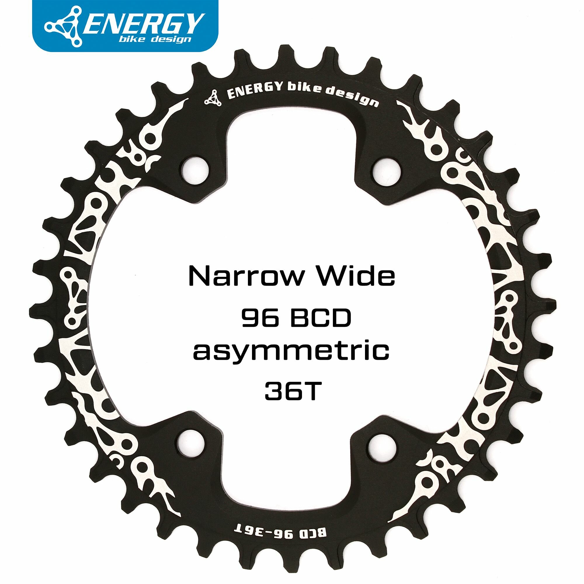 Звезда велосипедная Energy LOGO Narrow Wide BCD96 ASYM, 36T, черная