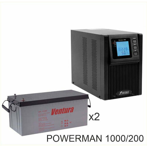 ИБП POWERMAN ONLINE 1000 Plus + Ventura GPL 12-200