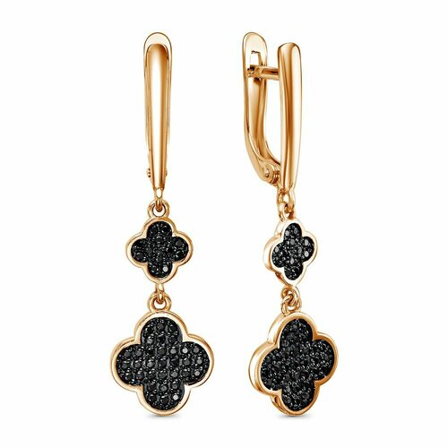 Серьги с подвесками Infini, красное золото, 585 проба, родирование, фианит, размер 38 мм, длина 3.8 см, , черный