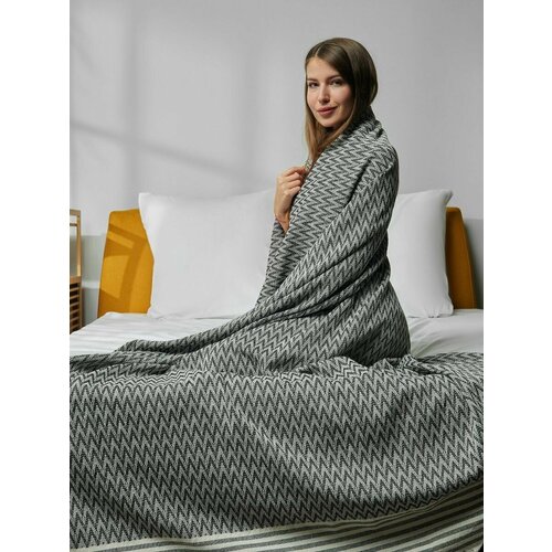 Плед AtlasPlus 200x230см, хлопок, кисточки, геометрический рисунок, цвет антрацитовый