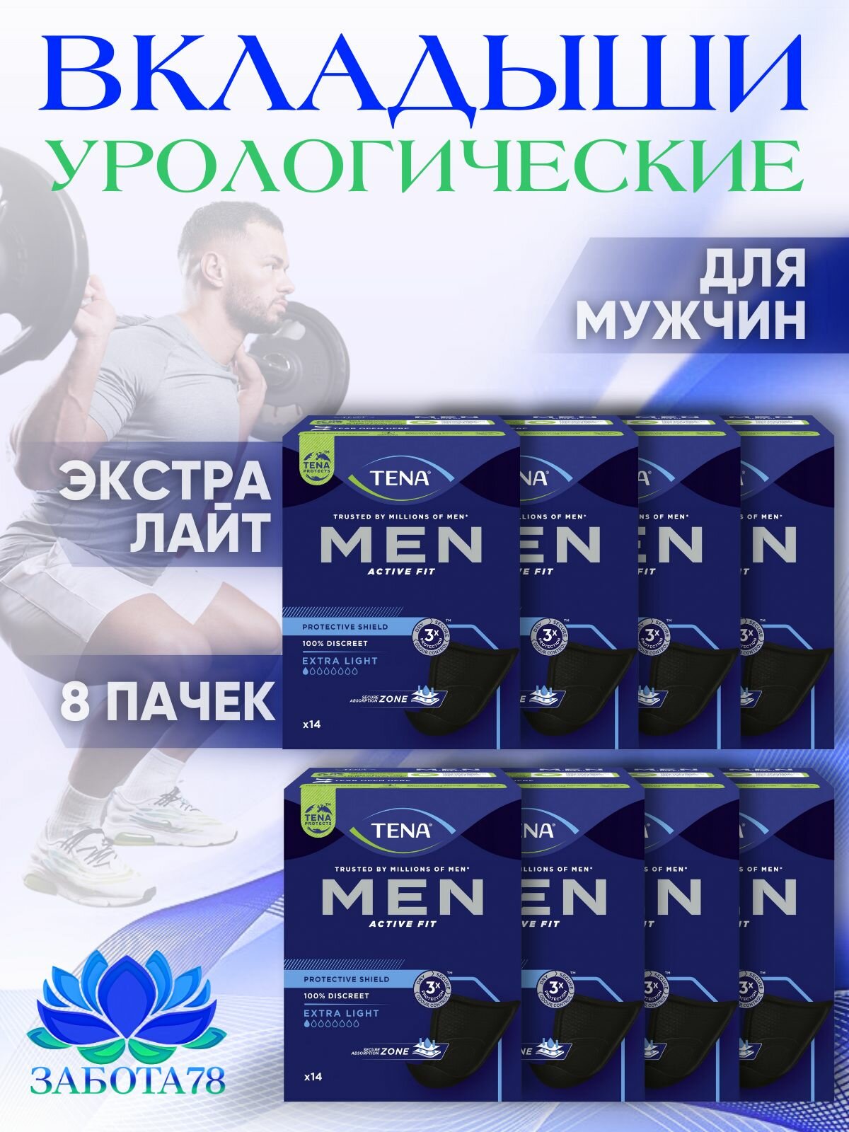Прокладки урологические TENA Men Active Fit Extra Light, 112 шт. (Коробка 8 упаковок)