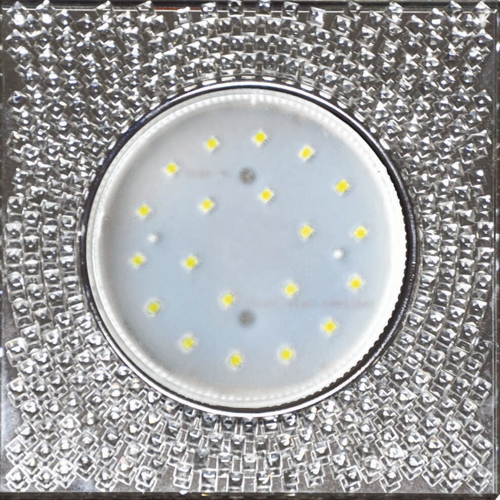 Ecola GX53 H4 5320 Glass Светильник встраиваемый Квадрат с прозр. мозаикой/фон зерк./центр. часть хром