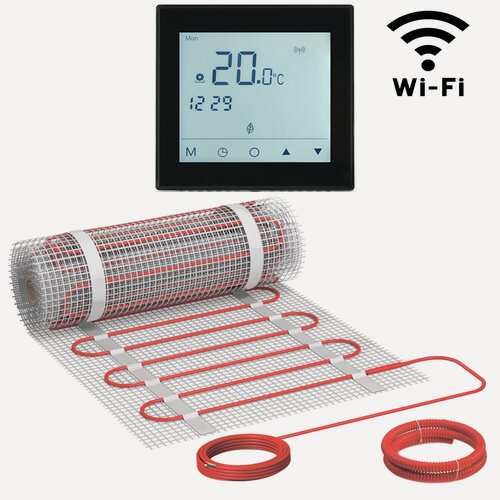 Изображение товара Теплый пол Vimarr Y 540Y1350KM9.0-M1-52 9 м2 1350 Вт с черным WiFi программируемым сенсорным терморегулятором