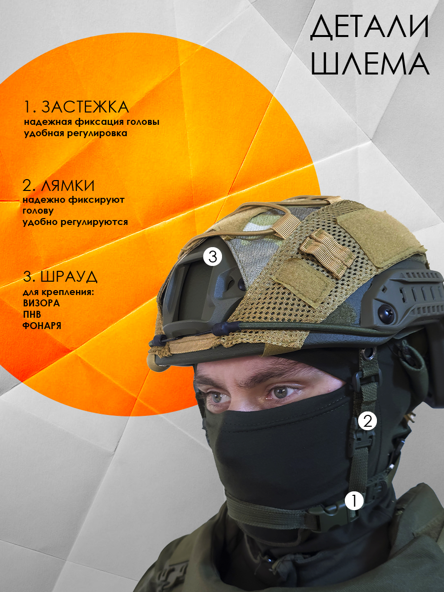 Тактический пуленепробиваемый военный шлем MICH2000 свмпэ без ушей, мультикам — фото 1